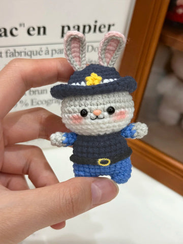 DIY Judy Hopps Crochet Doll Keychain Kit – Handmade Yarn Craft Set, Cute Pendant Gift